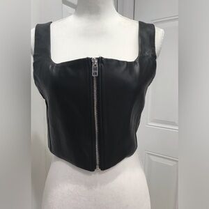 🏖️NWT MNG Black Soft Faux Leather Lined Top/Corset Style, Size L